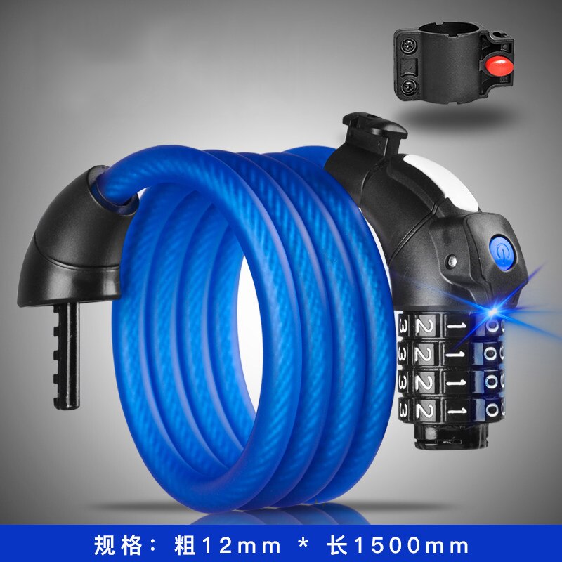 Anti-theft Mountain Bike Lock Bike Lock with Light Combination Lock General Bicycle Scrub Steel Cable Lock LED Luminous Lock: blue 1.5m