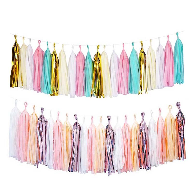 20 st silkespapper tofs krans rosa blå banderoll papper gör det själv fest krans för födelsedag baby shower bröllopsfest dekorationer