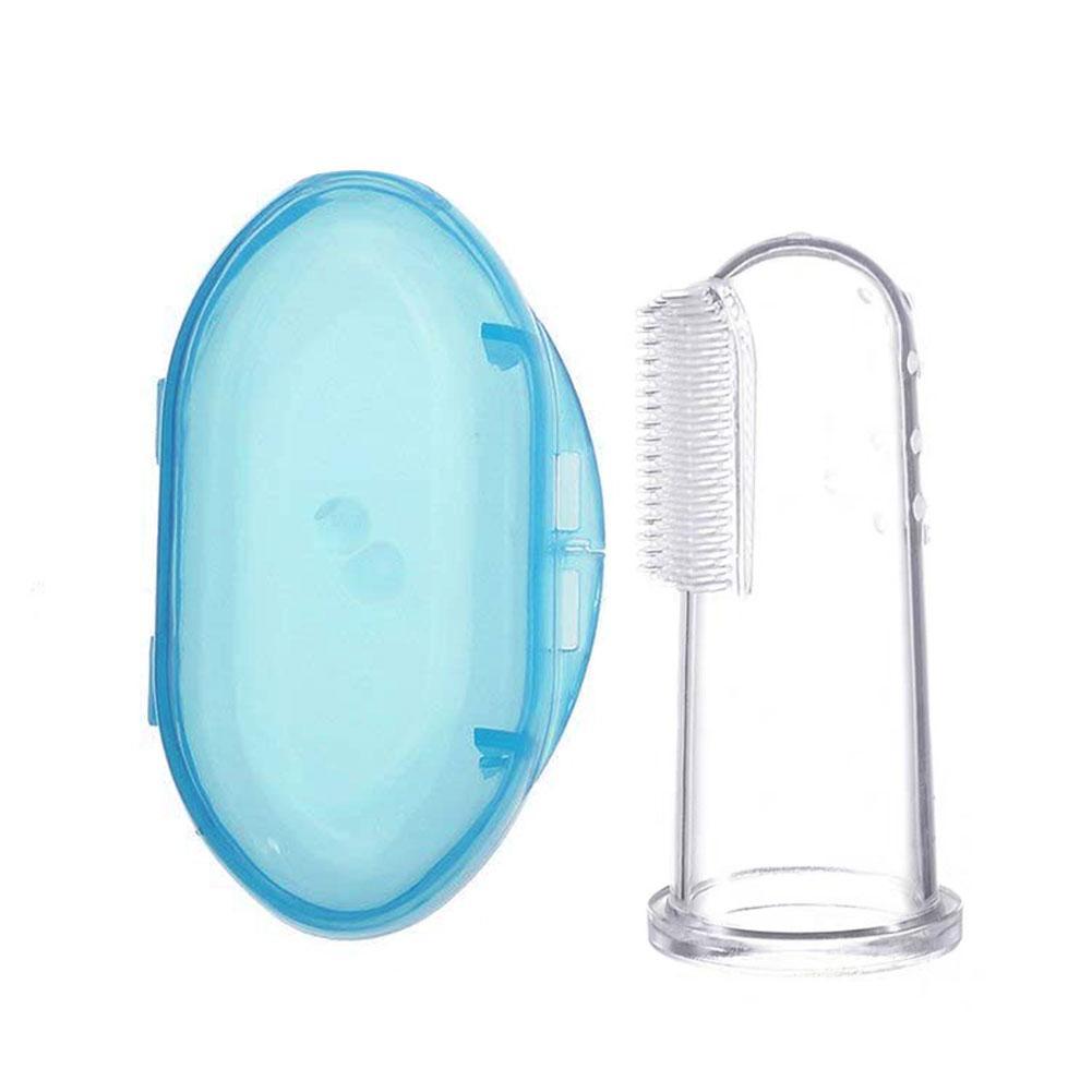 1 einstellen Weiche Baby Finger Zahnbürste Und Kasten Silikon Zähne Weichen Säuglings Baby Zähne Silikon Pinsel Pinsel Reinigen Zahn freundlicher j4L1: Blau