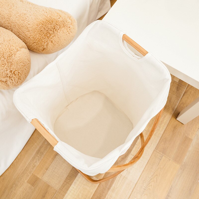 Nordisk stil foldbar beskidt tøj opbevaringskurv træramme vaskerum kurv kurv babytoy arrangør toiletartikler boks
