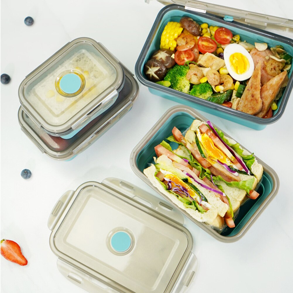 Silicone Lunch Box Foldable Microwave Oven Bento Lunchbox Kitchen School Picnic Camping Food Storage Container Collapsible Box