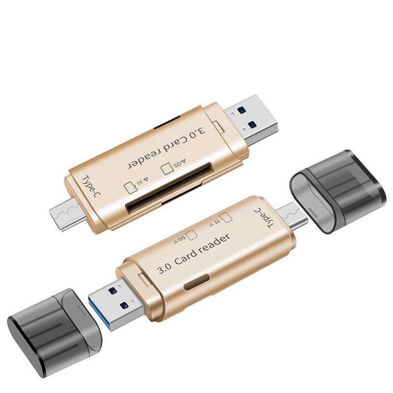 Double-Head Type-c Card Reader SD TF Card Usb3. 0 Laptop Computer Mobile Phone OTG Multi-functional-in-: Luxury Gold Color USB3 0