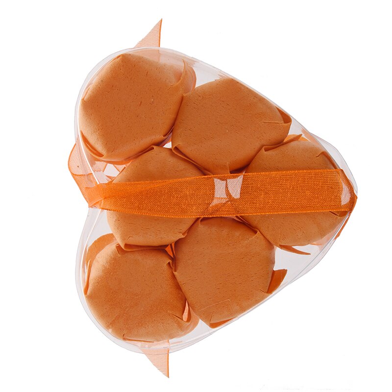 6 stuks badzeep met rozengeur, oranje bloemblaadjes, hartvormig doosje