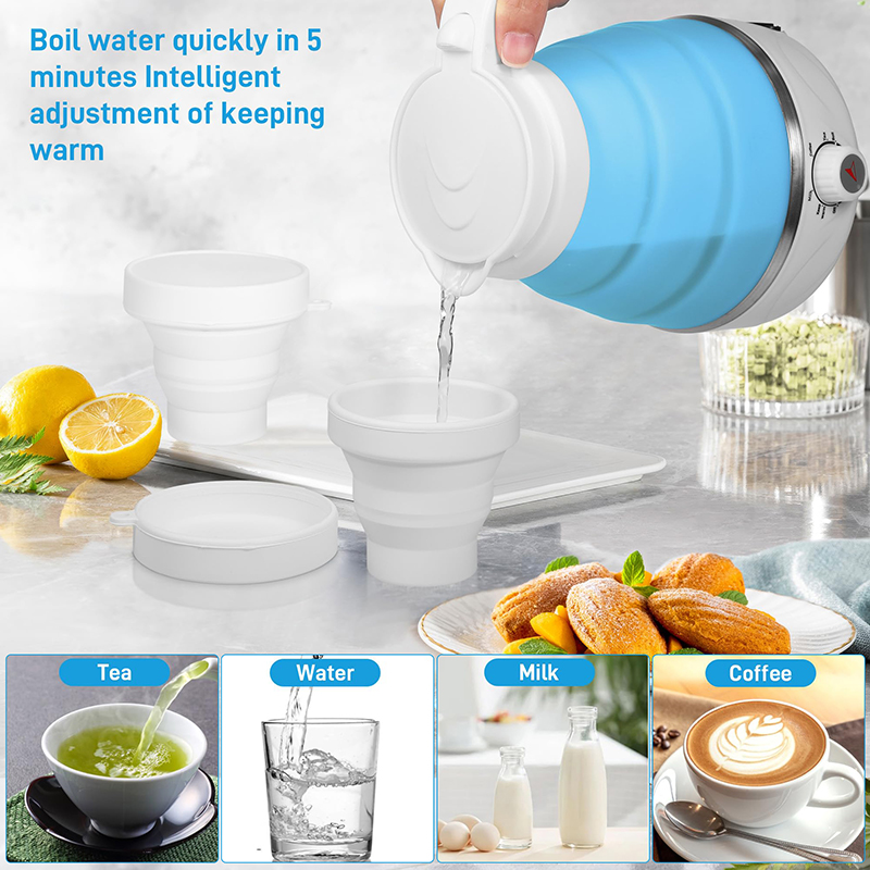 Bollitore elettrico pieghevole da viaggio, bollitore elettrico pieghevole da viaggio portatile Bollitore in silicone per uso alimentare Pieghevole Acqua bollente veloce