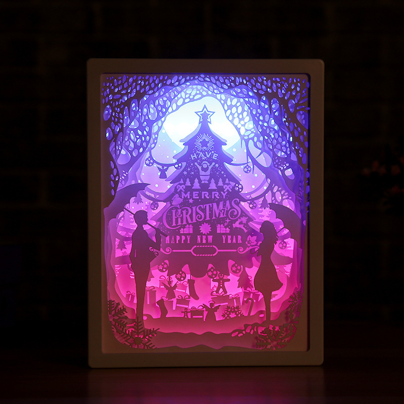 3D Licht LED Papier Carving Licht Kerstverlichting Handgemaakte Papier Baby Gelukkige Verjaardag