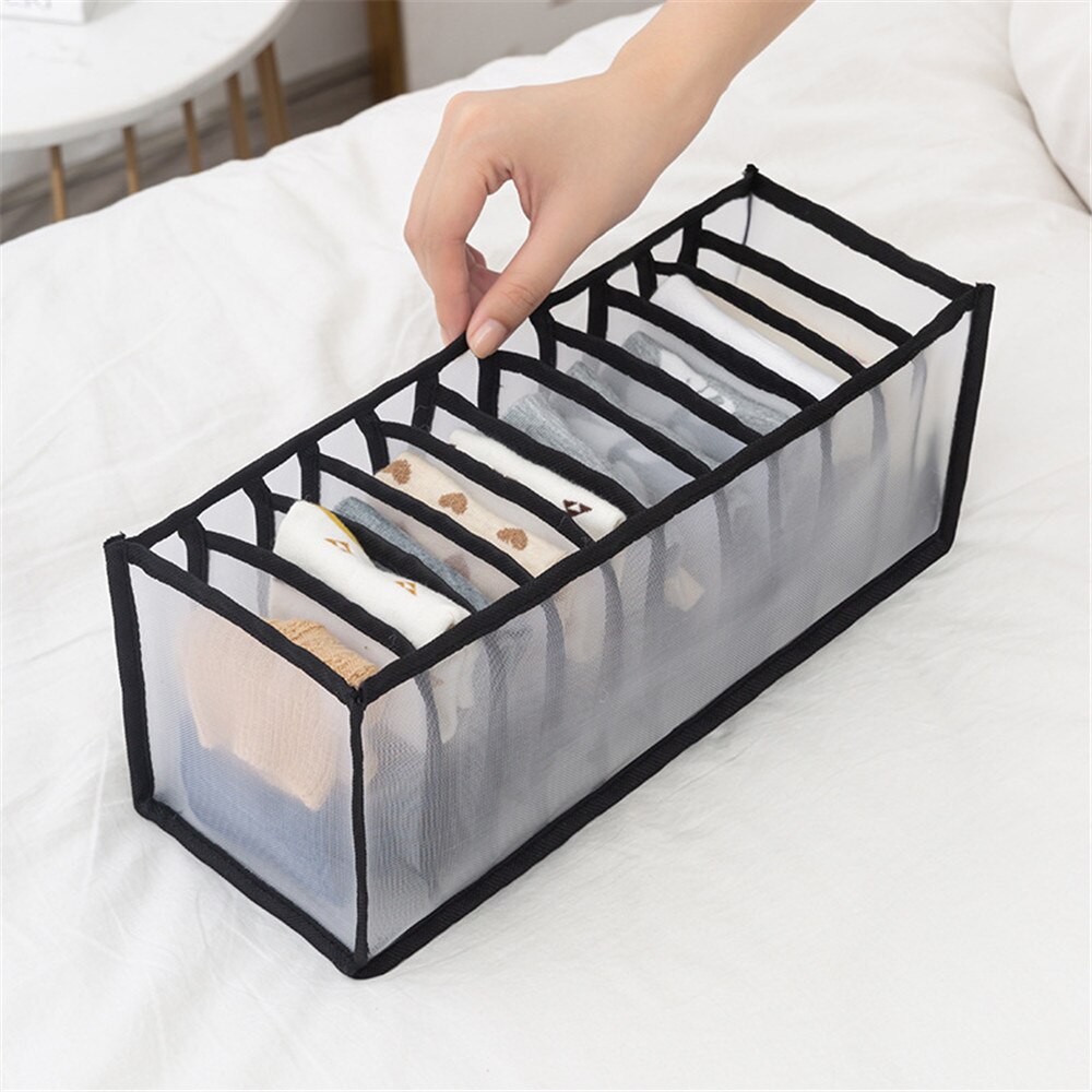 Underwear Storage Box Folding Dormitory Bedroom Wardrobe Finisher Nylon Tie Socks Drawer Organizer Separator Household Supply: 11Grids Black