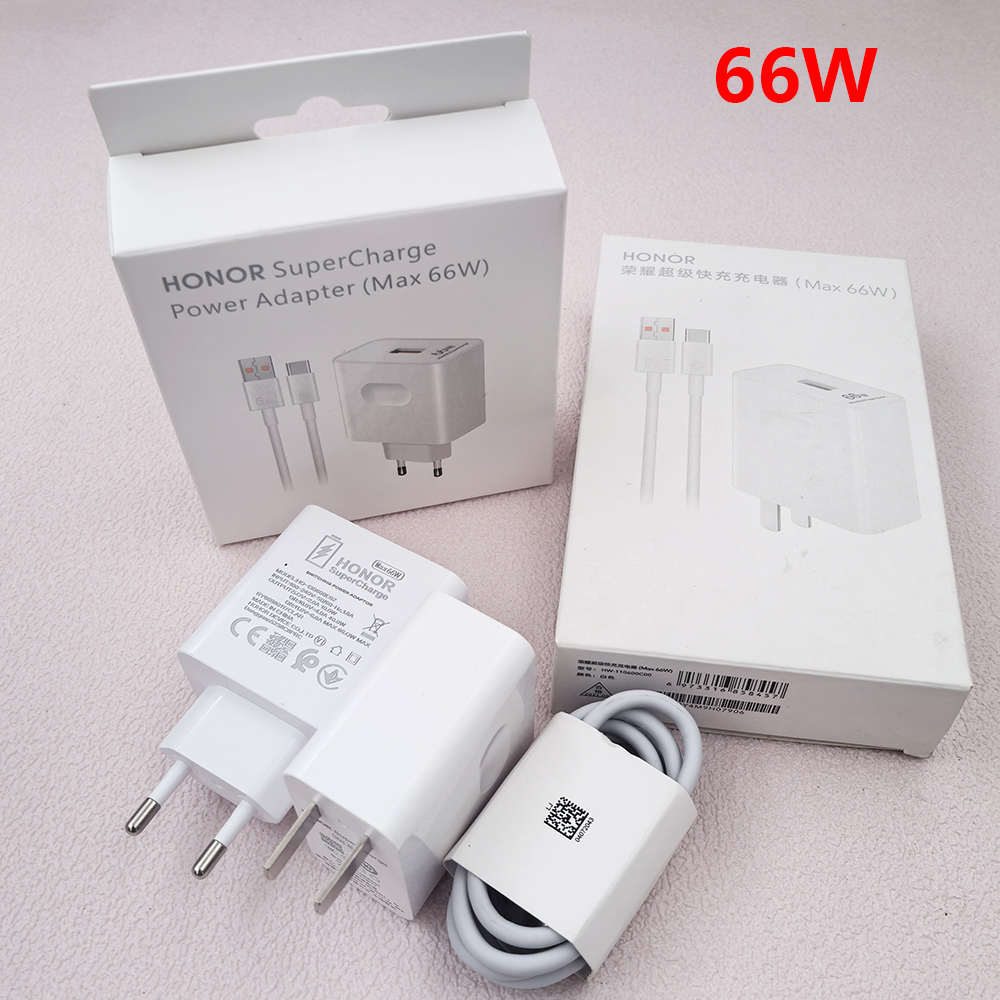 Honor 66W SuperCharge Snellader - EU/US Stekker, USB-C Kabel, GaN Technologie, Qualcomm & Huawei Quick Charge