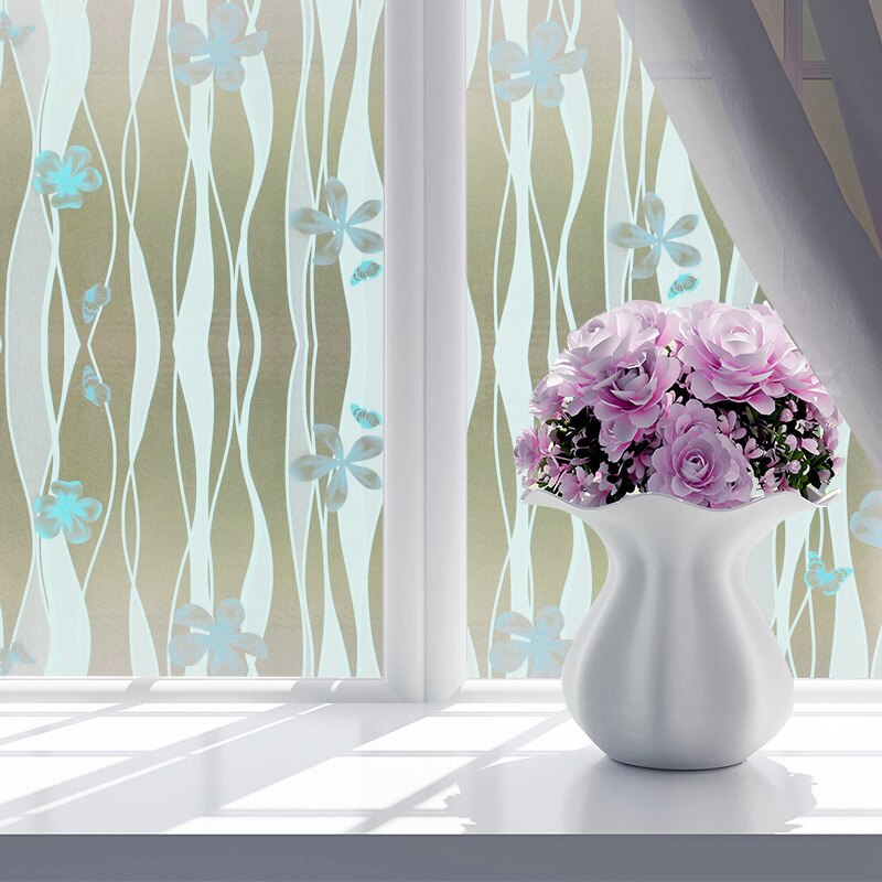 Europeisk stil glas klistermärke 3d färg privat fönster film frostat ogenomskinligt glas klistermärke pvc heminredning färg film 45x 200cm: 6- orkidéfjärilar