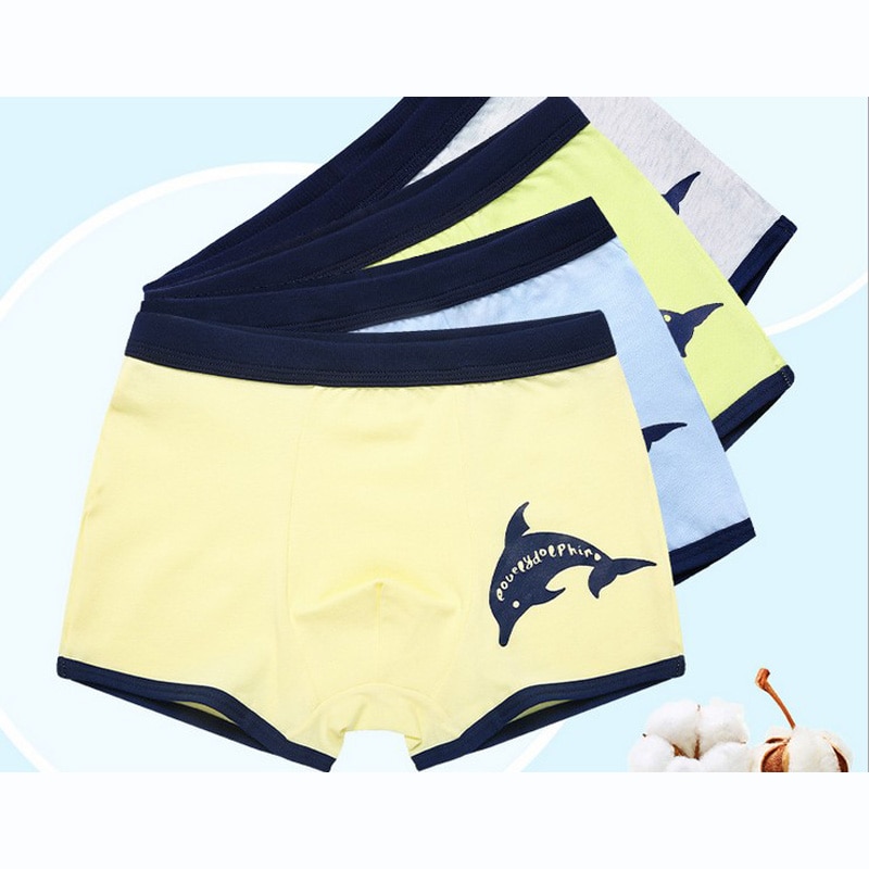 boys cotton boxer shorts panties kids Dolphin underwear for 2-16 years old teenager 4pcs/lot
