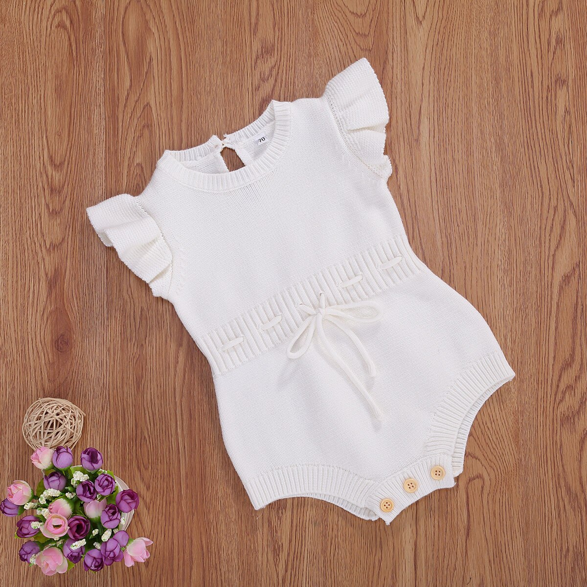 Focusnorm Baby Jongens Meisjes Trui Gebreid Bodysuits Ruches Korte Mouwen Effen Jumpsuits Outfits 3 Kleuren