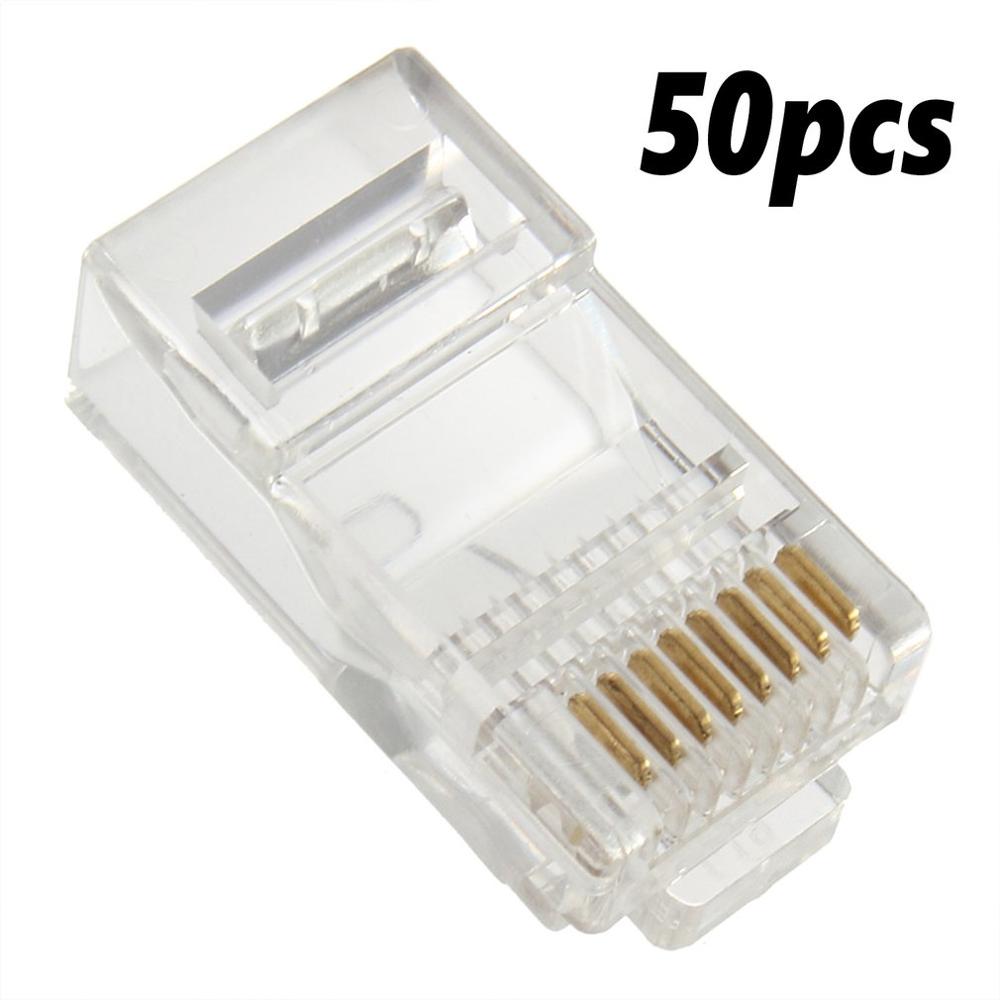 Connecteur de raccordement réseau LAN RJ45 Cat5e Cat6, 50 pièces, broches dorées, cristal: Default Title