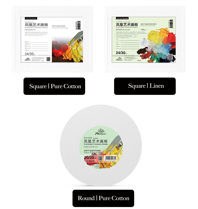 PHOENIX Artist Painting Canvas Panels Triple Primed Pure Cotton for Oil &amp; Acrylic