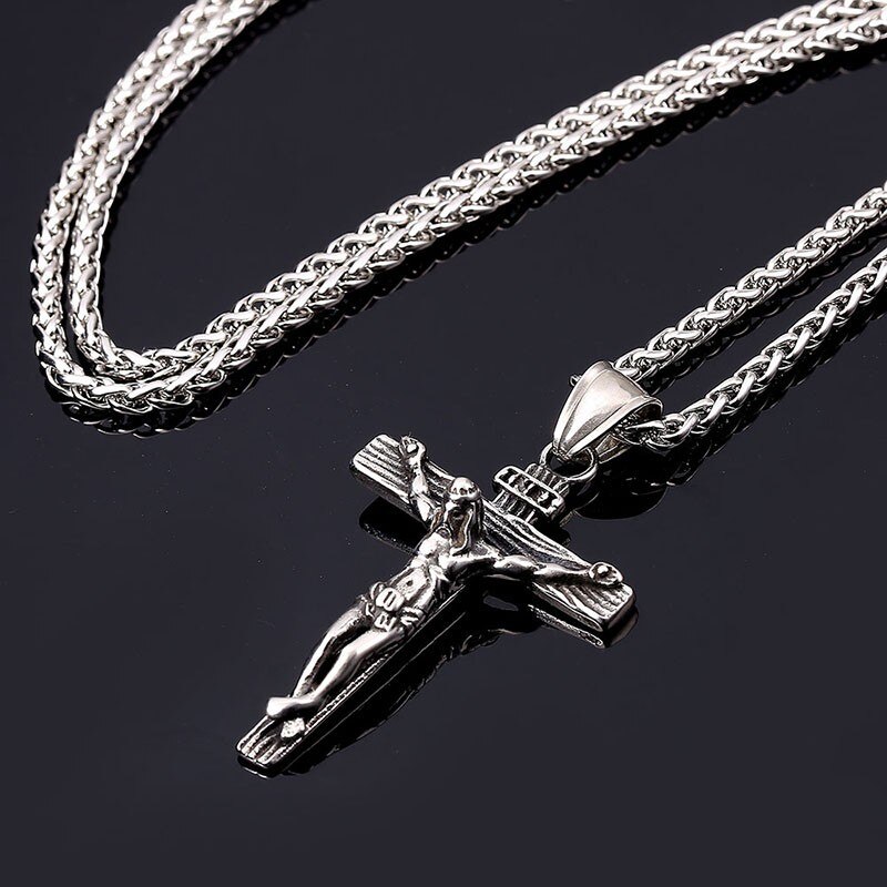 Religious Jesus Cross Necklace For Men Gold Color Cross Pendent With Chain Necklace Jewelry For Men