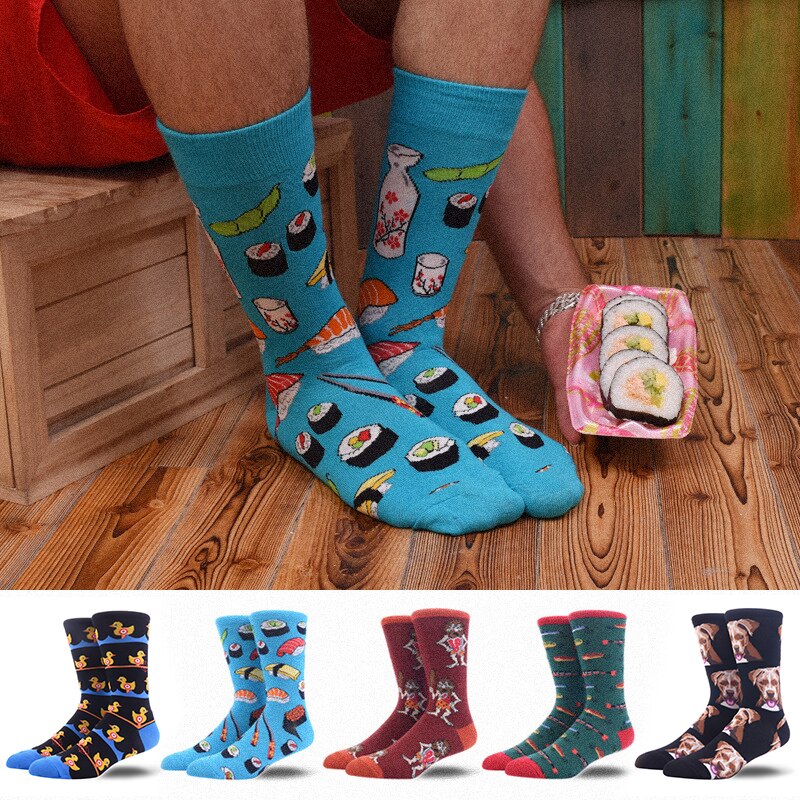 Men's Happy Crew Socks Cartoon Sushi Duck Skate Funny Personality Harajuku Hip Hop Street Male Socks
