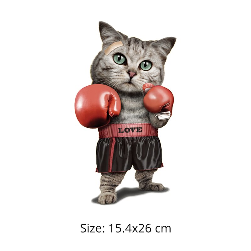 Nowe śmieszne boks naszywki z kotami Diy dekoracji na ubrania żelazko na plastry na koszulki nietoksyczny bez naklejki naszywki, nadają się robić prania Hea: Default Title