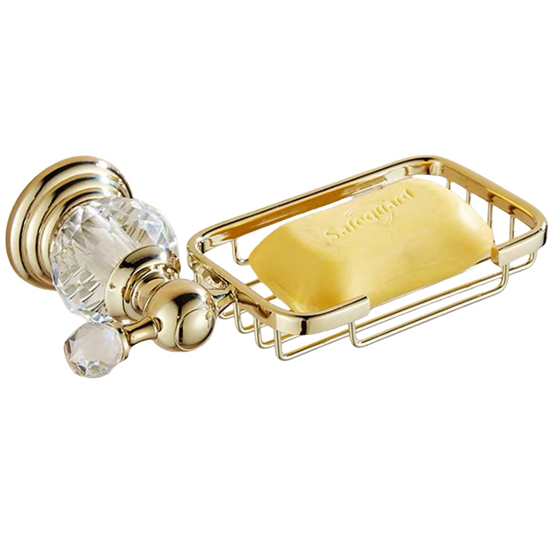 Luxury Gold Polished Brass Bathroom Accessories Set - Wall-Mounted Crystal Bath Hardware Collection: Light Grey