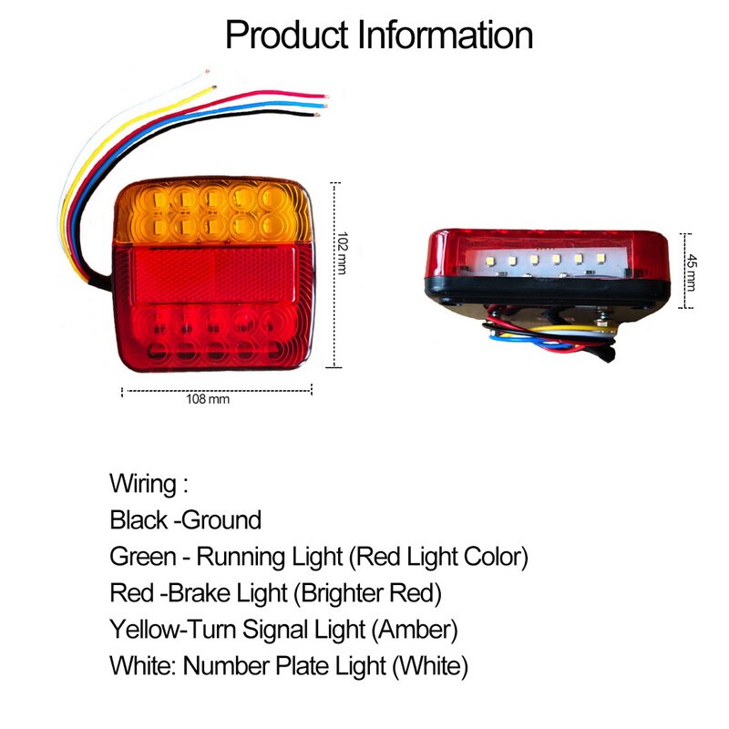 2pcs 12V Trailer Truck Caravan 26LED Taillight Tail Light Turn Signal Indicator Brake Stop Lamp Number Plate Light Rear Reverse