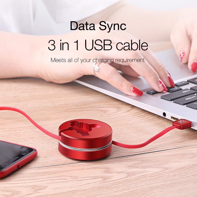 Cafele 3 in 1 USB Kabel Typ C Micro USB C Kabel für iPhone Ladegerät Versenkbare Ladekabel für iPhone huawei Xiaomi Daten Sync