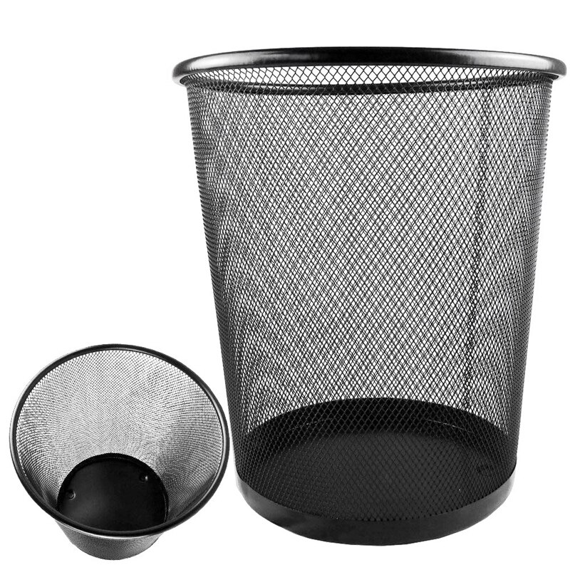 Simple office home iron mesh trash round trash Kitchen debris cleaning bucket 2pcs black: Default Title