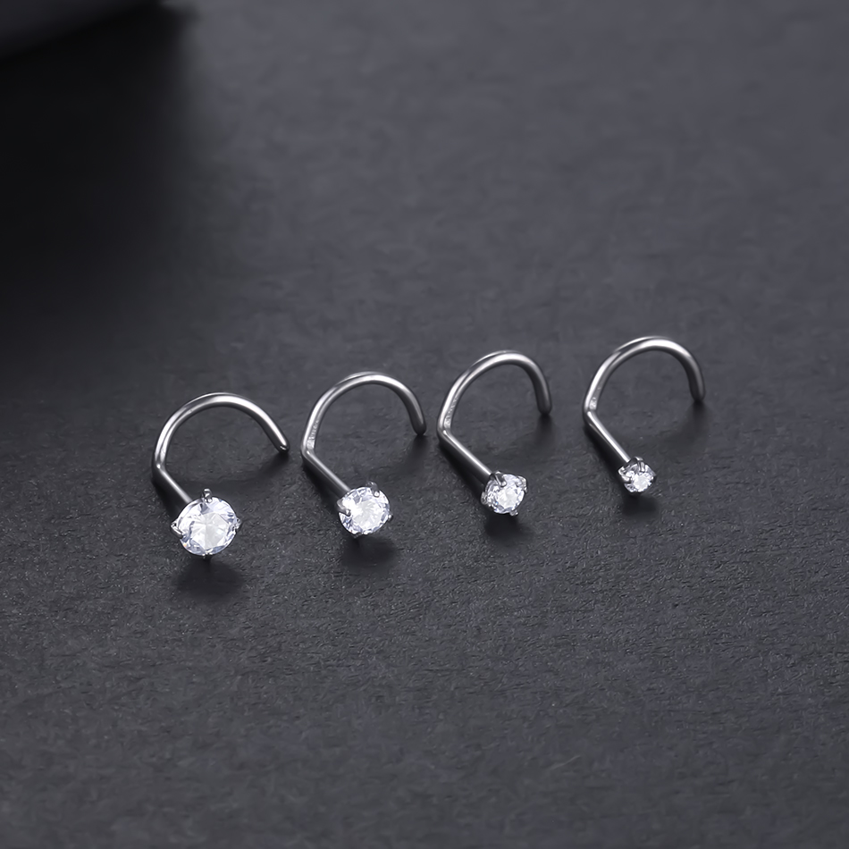1Pc Implantaat Titanium Neus Stud Ring Set Ronde CZ Kristal Neus Piercings 1.5/2/2.5/3MM Schroef Neusgat Piercing Oorbel Sieraden 20G