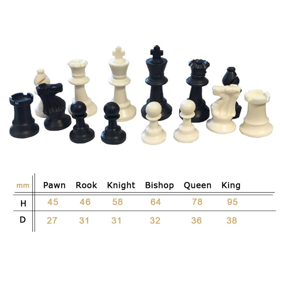 Plastic Chess Pieces 32 Pcs Chess Set King Height 49/64/75/95 mm Chess Game Standard Medieval Chessmen for Travel Games IA13