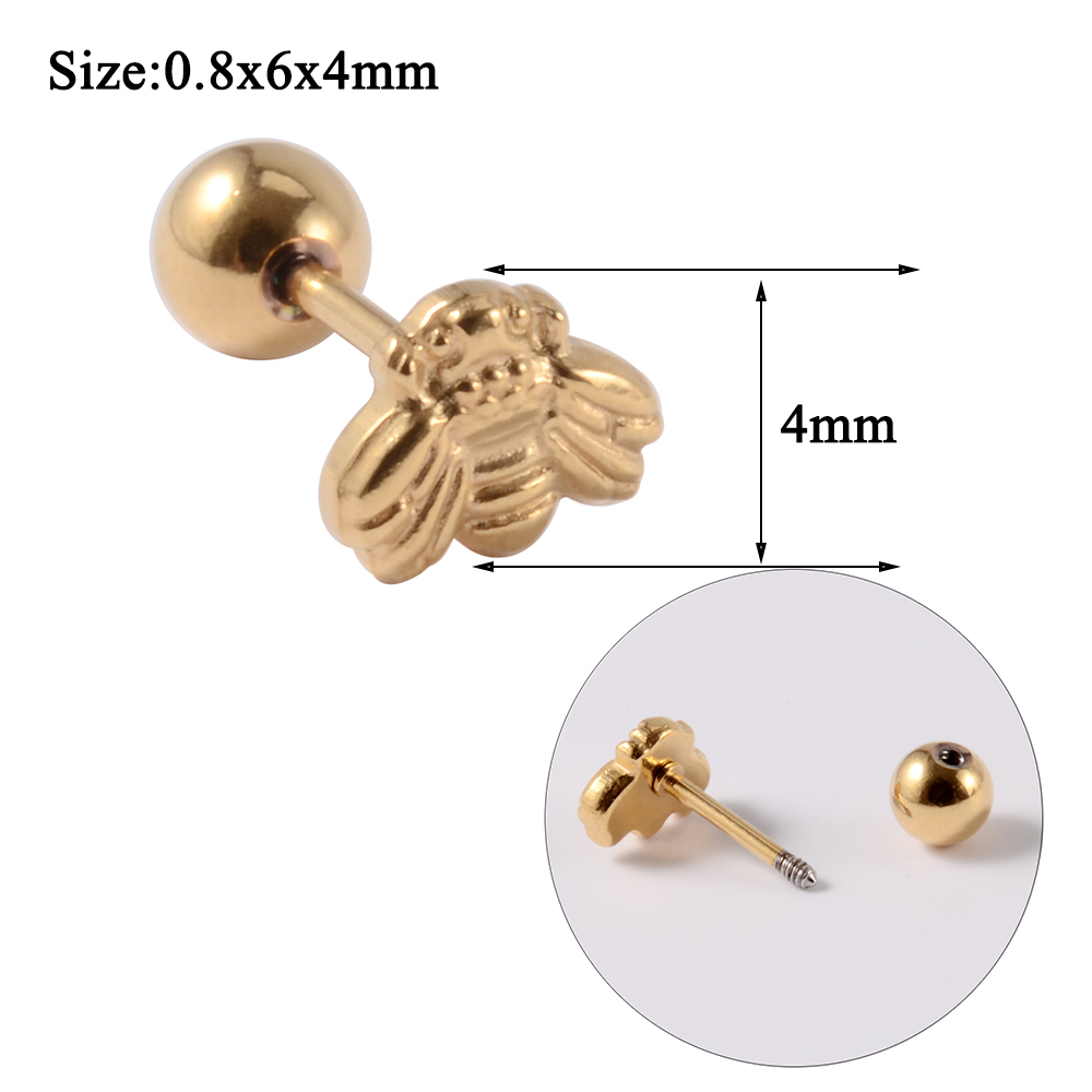 1 pz acciaio inossidabile ape orecchini a bottone Tragus cartilagine orecchino Piercing ape filettato internamente Labret Stud Piercing gioielli per il corpo: Gold Bee Earring