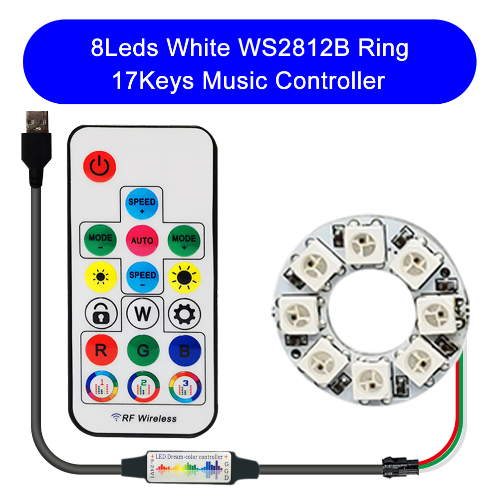 DC5V WS2812B DIY LED Ring 8 to 241 Pixels 5050 RGB Individually Addressable WS2812 Round Modules With 17Keys Music RF Controller: Red
