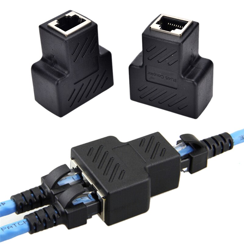 1 to 2 RJ45 Splitter Network Adapter Connector Split Cable Network Extender Extension Connector Ethernet LAN Double Ports Plug