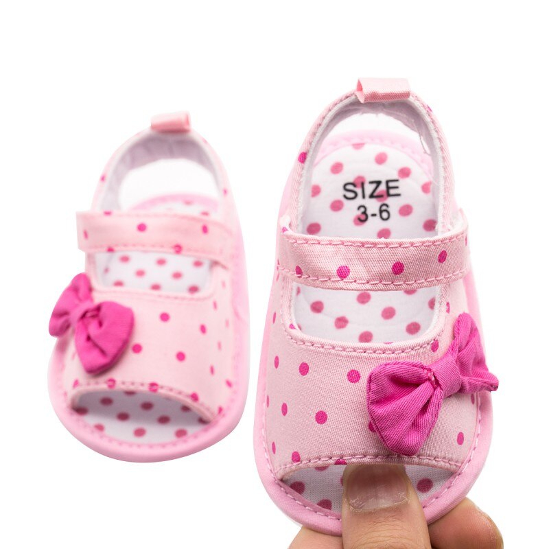 Sandalias de bebé, zapatos de niña bebé de algodón, sandalias bonitas con pajarita de lunares para niña bebé, zapatos de princesa de verano de 0 a 12M, sandalias de playa: Rosa / 3-6M