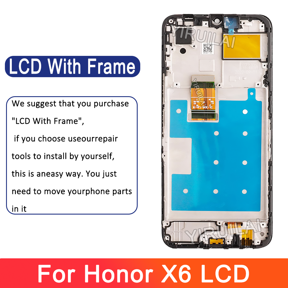 Pantalla de VNE-LX1 LCD de 6,5 pulgadas probada para Huawei Honor X6, montaje de digitalizador con pantalla táctil para HonorX6 LCD VNE-LX2 VNE-LX3 con marco