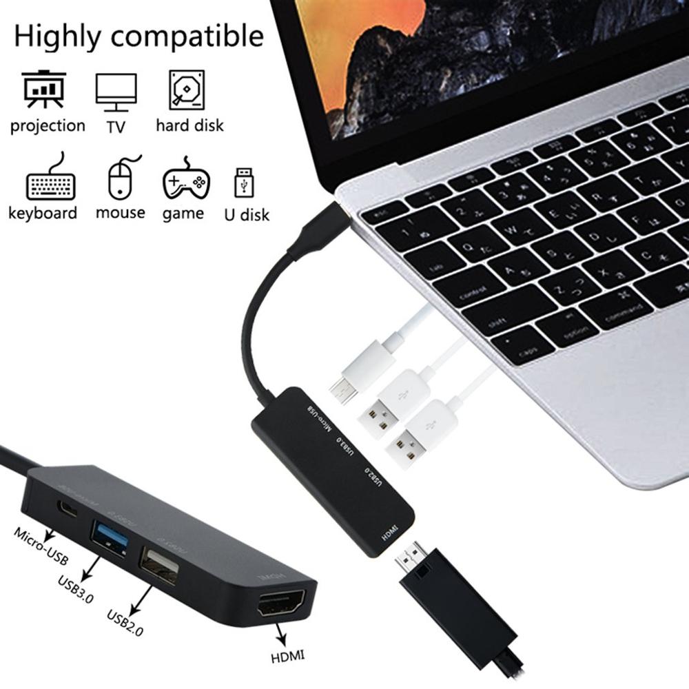 HUB Adapter Tpye-C To Micro USB 2.0 USB 3.0 4 Port Splitter USB Port Hub Splitter For PC Computer