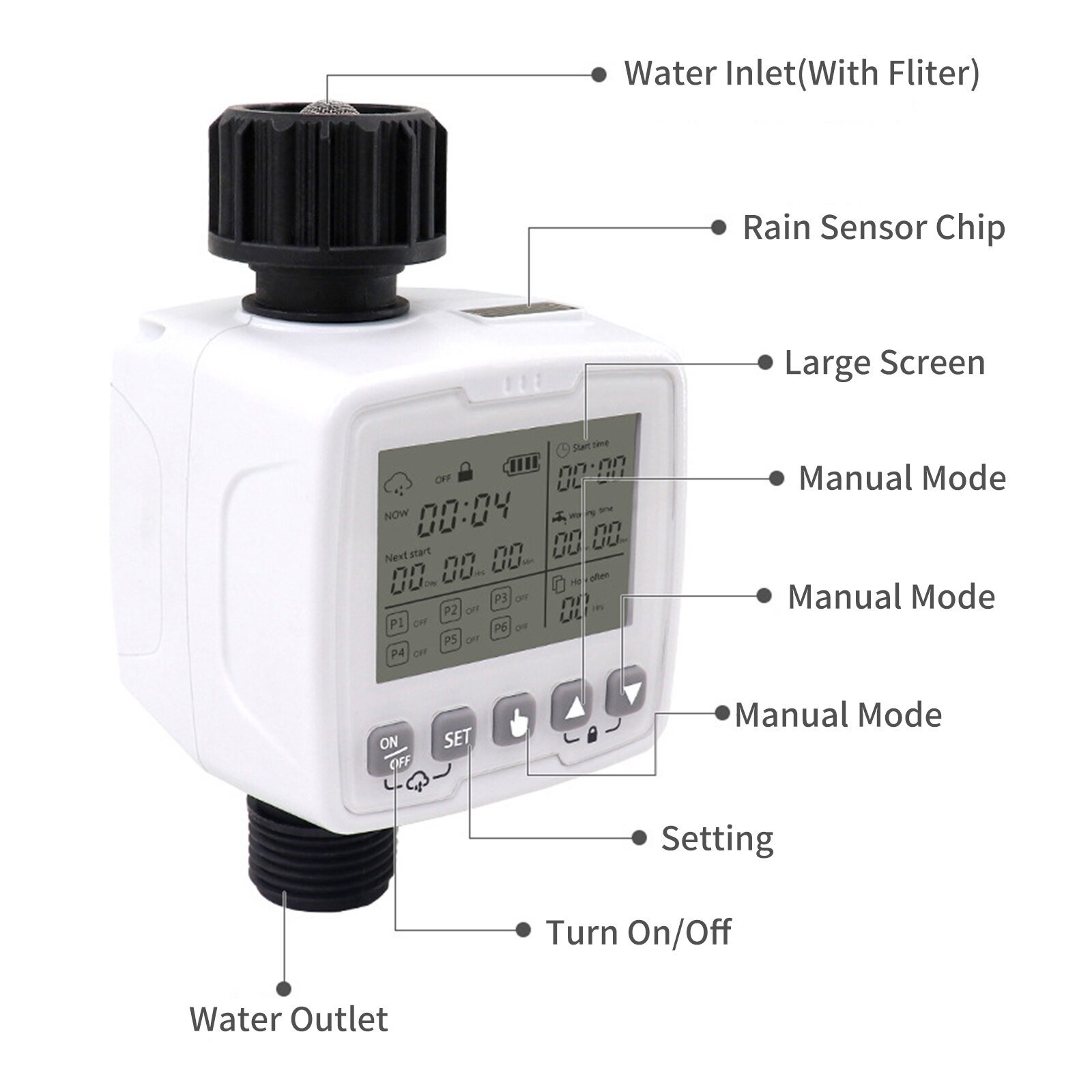 Garden Water Timer Programmable Plants Watering System Sprinkler Timer Large Screen Irrigation for Pot Plants Lawn Flower Beds