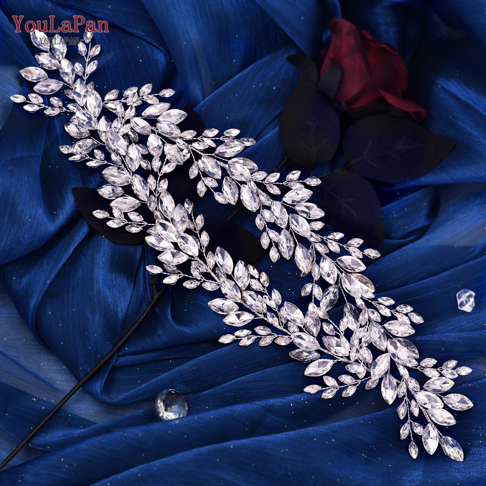 YouLaPan, diadema para la frente de la novia, tocados brillantes con diamantes de imitación para boda, mujer, de graduación, accesorios de joyería para la cabeza HP599: PLATEADO