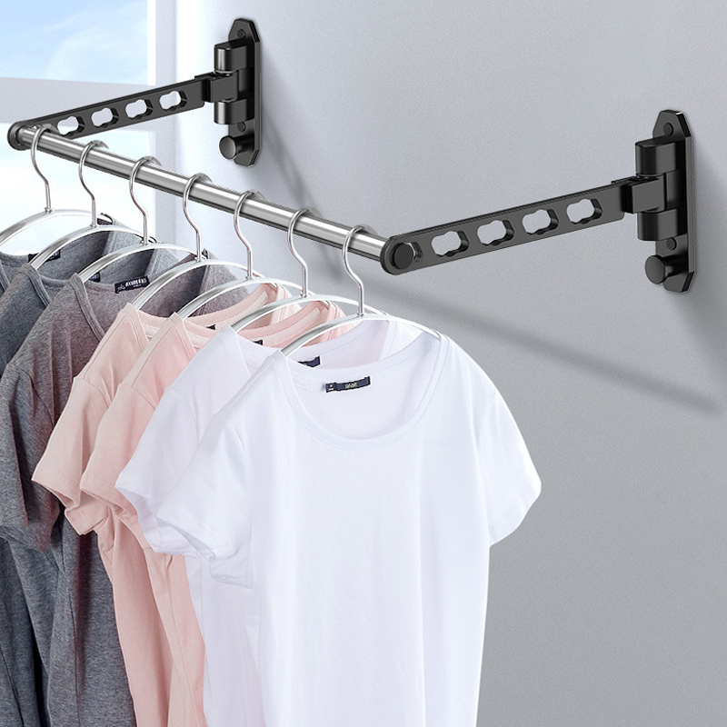 Wall Mounted Clothes Hanger With Swing Arm Laundry Room Clothes Dryer Rack Drying Rack Folding Valet HookOrganizer Silent Swing