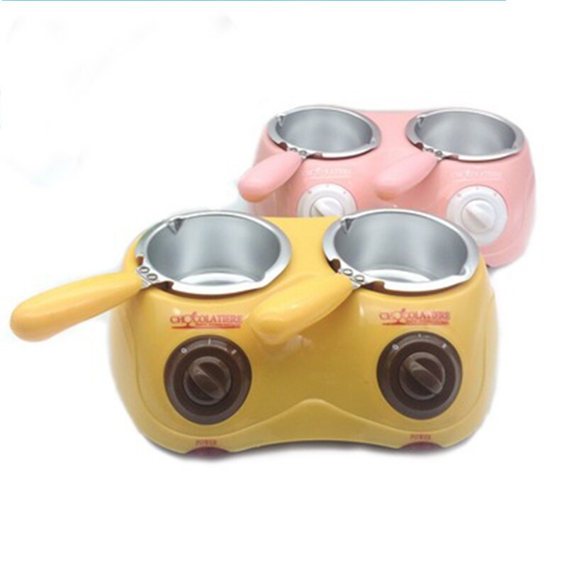 Dubbel elektrisk chokladfontän 250 * 2ml kapacitet fondue chokladsmältgryta smältmaskin gul /rosa 1pc