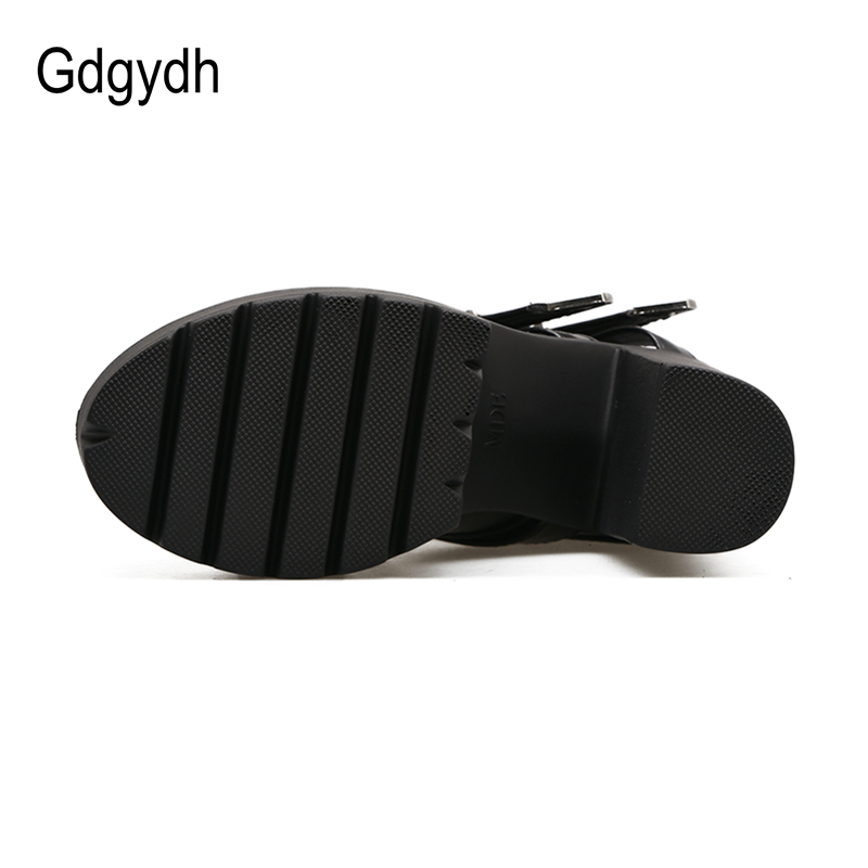 Gdgydh moda botas femininas fivela de couro macio primavera outono preto senhoras tornozelo botas de salto alto sapatos plataforma saltos grossos