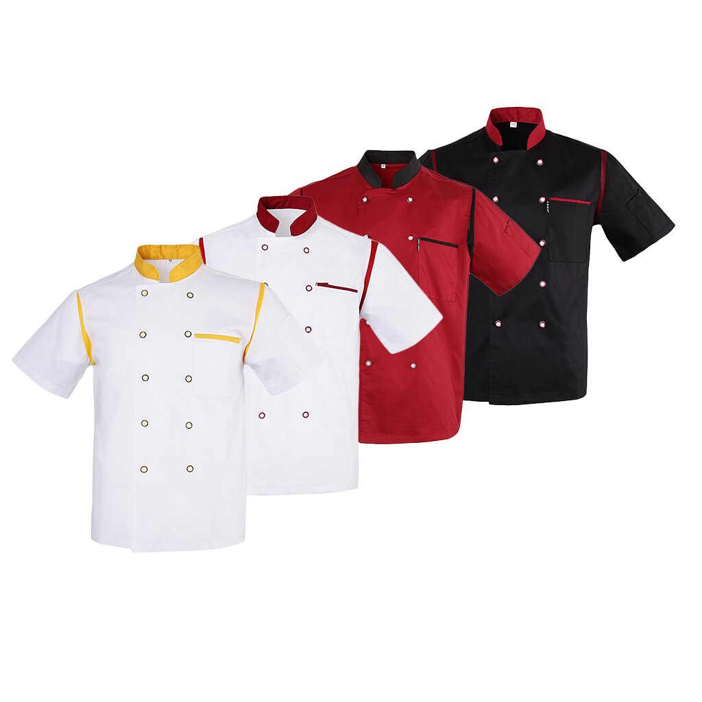 Premier kokkejakke med korte ærmer uniform og knap til kvinde mand