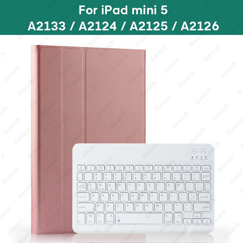 Aieach Leather Keyboard Case For iPad Mini 1 2 3 4 5 case With Pencil Holder Bluetooth Keyboard Cover for iPad Mini 5 Case: mini 5 Pink