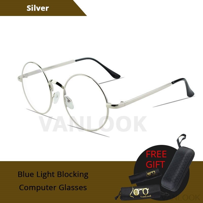 Round Glasses Transparent for Screen Computer Lenses Metal Frame Eyeglasses Women Men Anti Blue Ray Oculos De Grau Spectacles: Silver
