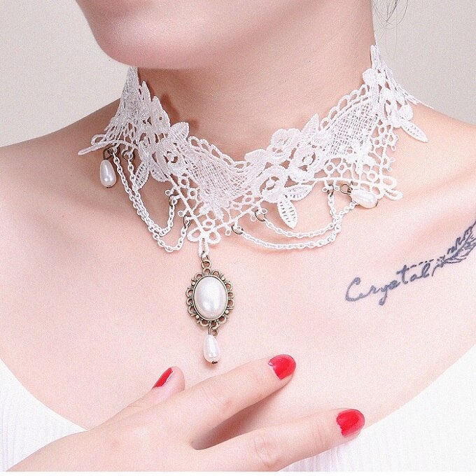 White Lace Choker Necklace Women Chocker tattoo choker Vintage Collier Femme Statement Necklaces Pendants Collares Mujer: Default Title