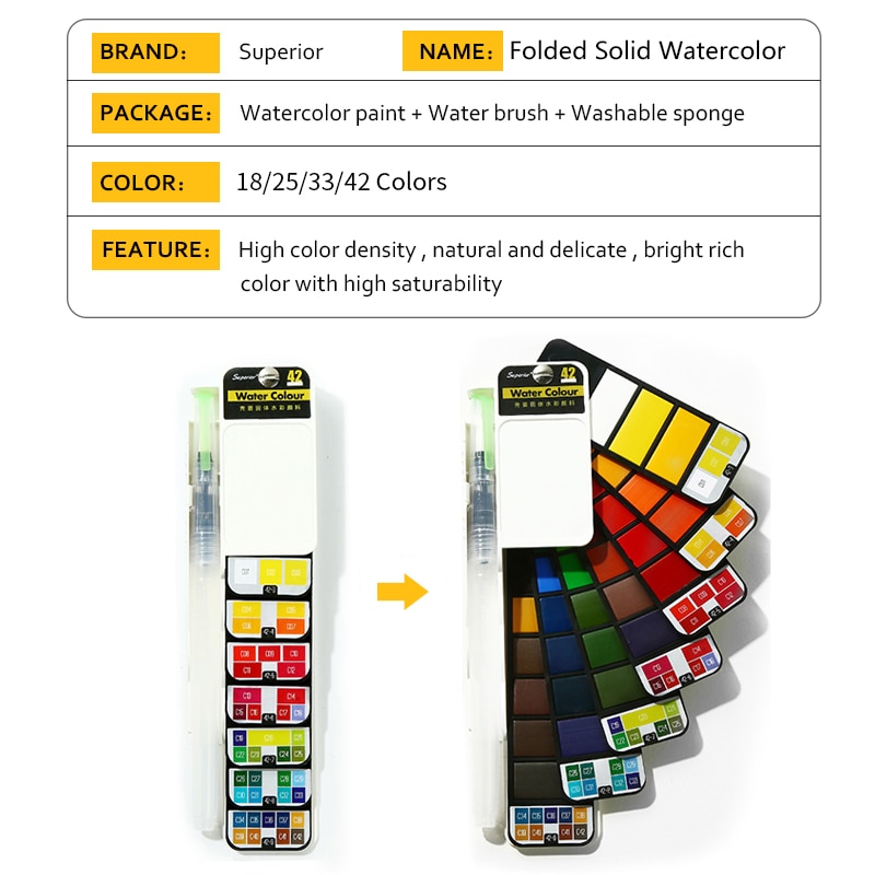 18/25/33/42 kleur Solide Aquarel Verf Set handgeschilderde Draagbare Waaiervormige Water kleur Pigment Voor Tekening