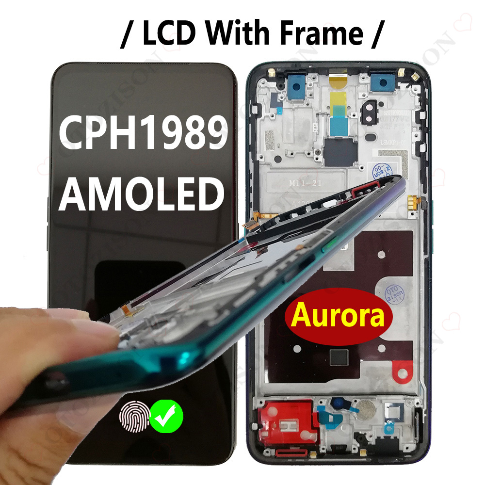 AMOLED LCD Mit Rahmen Für OPPO Reno 2F Reno2 F CPH1989 Anzeige Bildschirm berühren Digitizer Sensor Montage Reno2F LCD Ersatz: tiefes Himmelblau