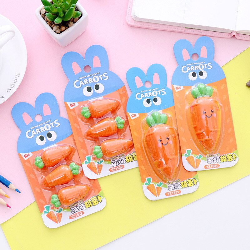1Pack Children baby shy carrot eraser big eye cute carrot box rubber stationery school office supply