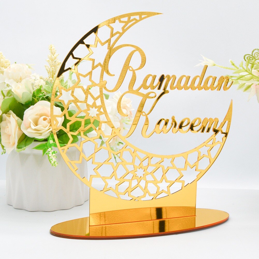 Ramadan dekoration glad eid mubarak islam akryl månestjerne skrivebordspynt hajj islamisk muslimsk festival festdekoration