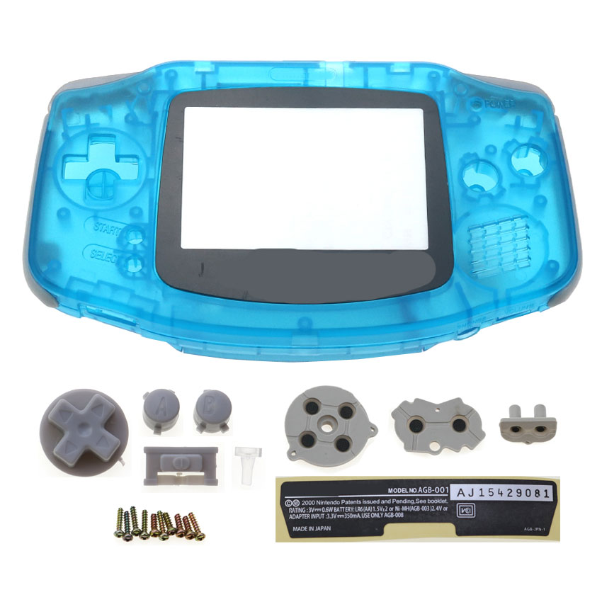 JCD-carcasa de plástico para consola GBA, Kit de botones, etiqueta para lente de pantalla, para Gameboy Advance, 1 ud.: Clear Light Blue