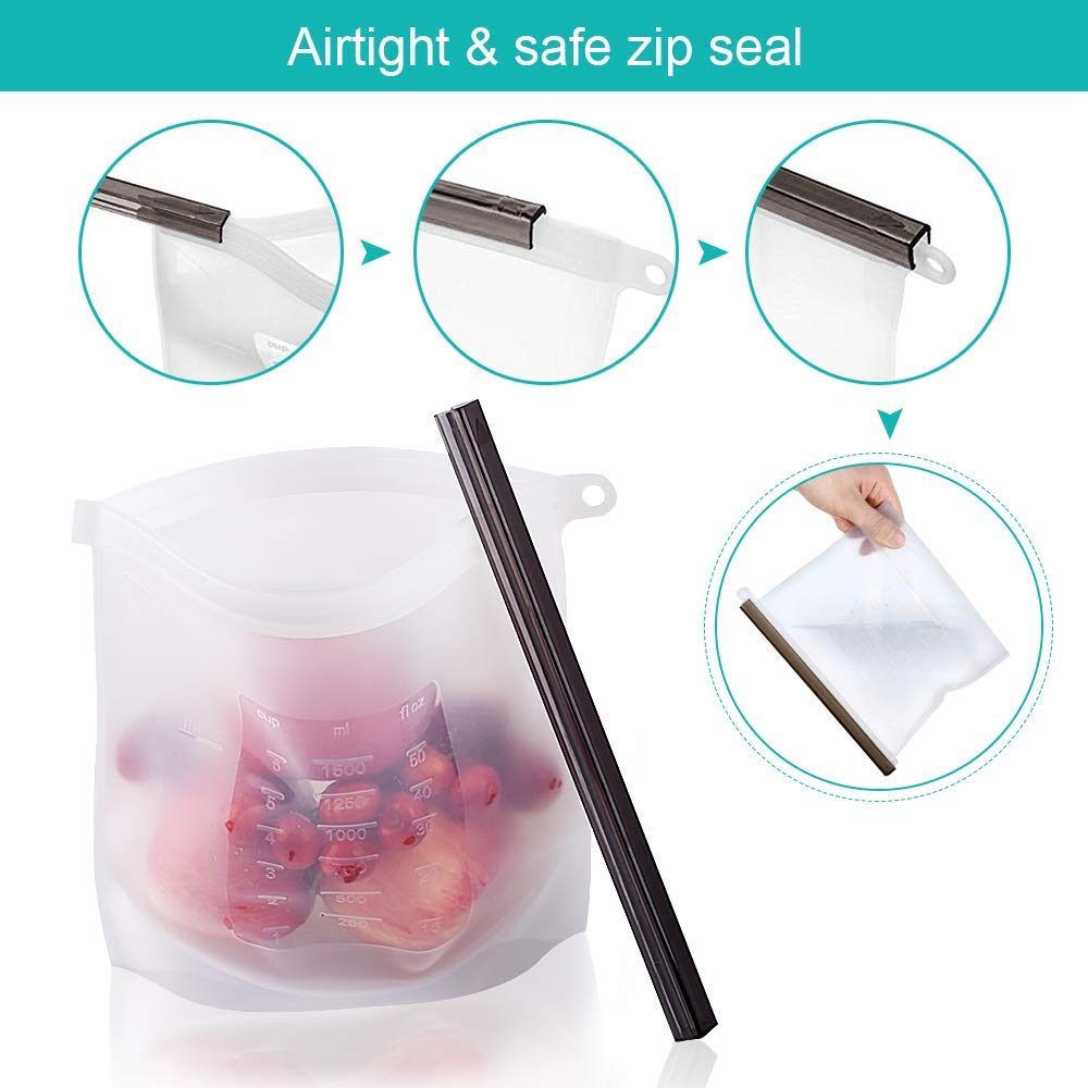Reusable Silicone Food Storage Bag 1000ml 1500ml Kitchen Silicone Storage Bag Eco Ziplock Seal Freezer Bag Fresh Bags