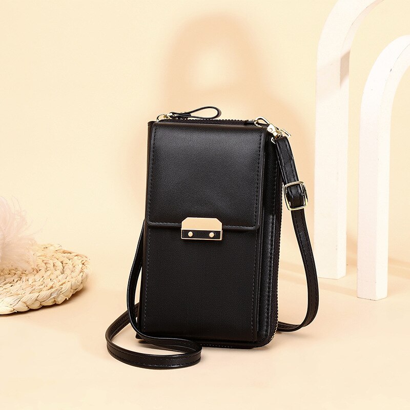 Women Messenger Bags Outing Shoulder Bag Mobile Phone Wallet Solid Color Small Mini Crossbody Bag Long Shoulder Strap: Black