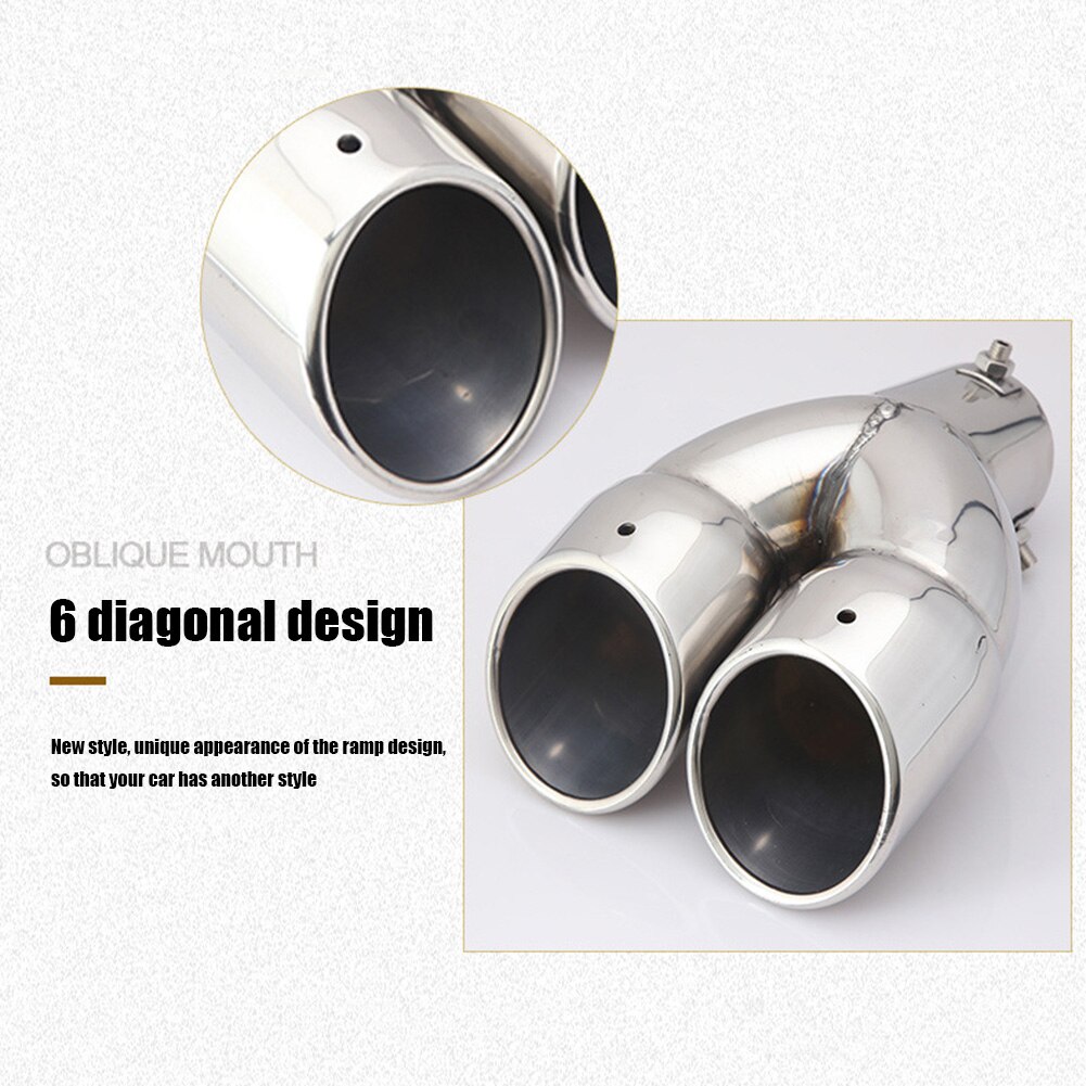 Bent Dual Exhaust Tip Bolt-on Rolled Edge Slant Stainless Steel Cut 76mm Inlet Auto Muffler Silver Car Exterior Supplies