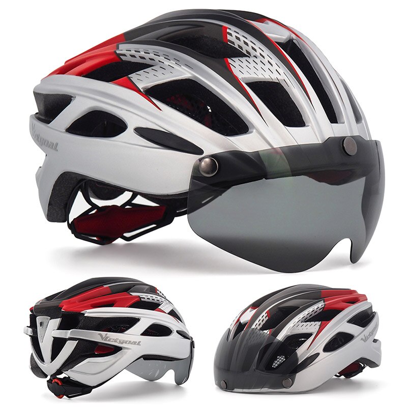 Victgoal adultos capacete da bicicleta capacete com destacável magnético óculos de proteção &amp; segurança led luz traseira ciclismo capacetes das mulheres dos homens: Silver Helmet