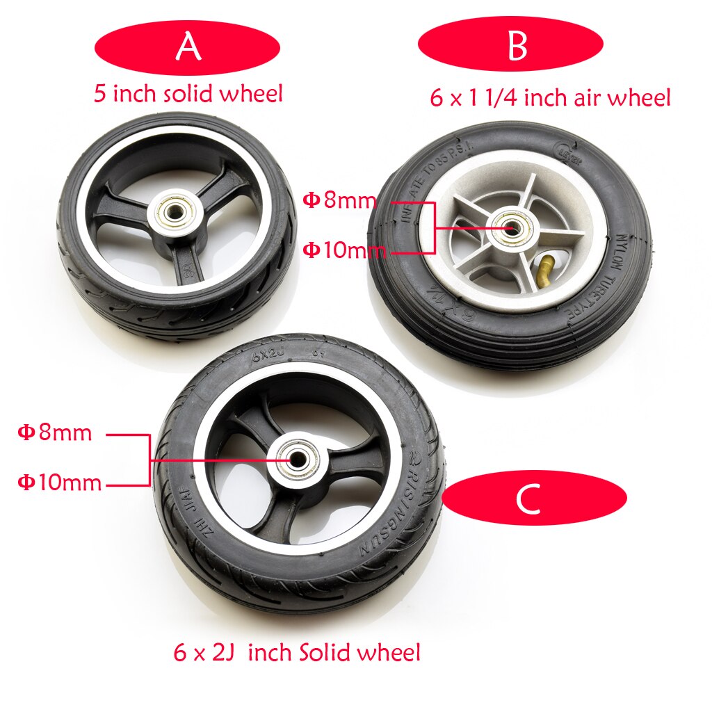 Roue avant universelle pour trottinette électrique, 5 pouces, 6 pouces, 6x2, avec roulement, solide, gonflable, 8/10mm, trou d&#39;essieu, chariot